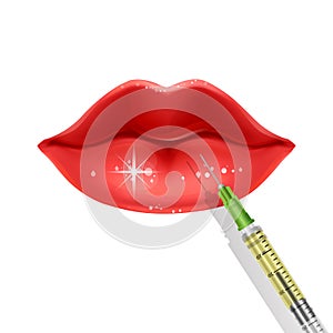 Lips injection, Lip Augmentation. injectable cosmetic filler. Vector illustration in cartoon style for biology, scientific, and