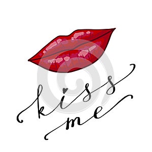 Romantic background, greeting card or gift card with text Kiss Me. Vector illustration EPS 10
