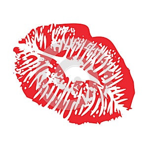 Lips kiss print of sexy woman kisses imprint red lipstick flirty stamp , isolated on white vector illustration