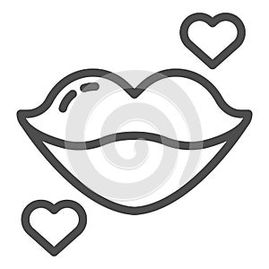 Lips line icon. Kiss with heart vector illustration isolated on white. Love outline style design, designed for web and