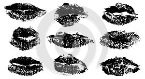 Lips, lipstick kiss, set. Vector illustration