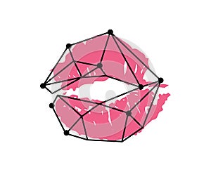 Lips are a lipstick print. Woman kiss. Symbol of love. Vector hand-drawn illustration.