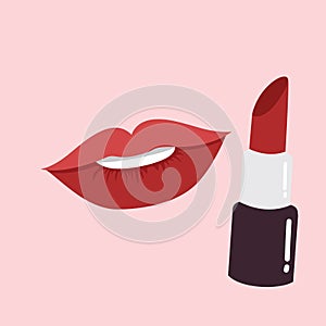 Lips and Lipstick Vector Beauty Logo Illustration