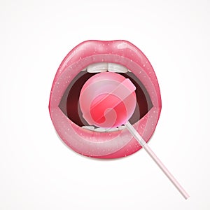 Lips With Lollipop Realistic Composition