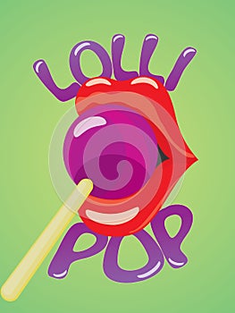 Lips and lollipop - vector illustration