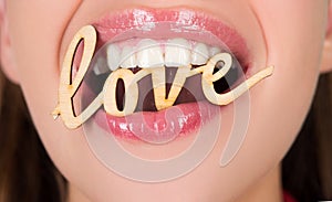 Lips in love shape. Valentines day. Womens open mouths. Tongue and sexy. Close up, macro with beautiful mouths. Sexy