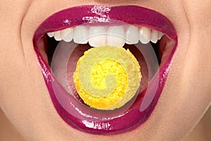 Lips Makeup. Female With Lipstick And Sweets