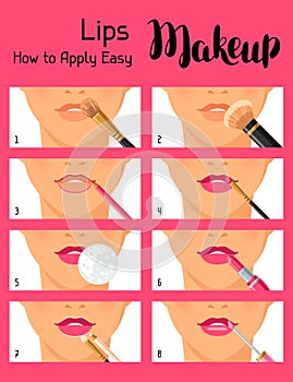 Lips makeup how to apply easy. Information banner for catalog or advertising