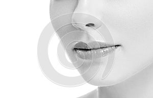 Lips mouth smile woman beautiful pink natural lips female isolated on white monochrome