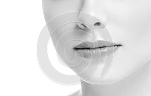 Lips mouth smile woman beautiful pink natural lips female isolated on white monochrome