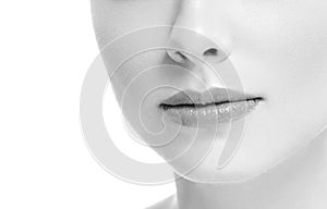 Lips mouth smile woman beautiful pink natural lips female isolated on white monochrome