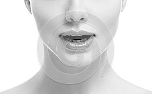 Lips mouth smile woman beautiful pink natural lips female isolated on white monochrome