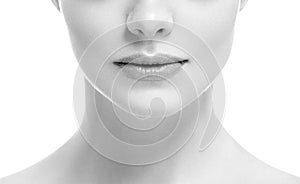 Lips mouth smile woman beautiful pink natural lips female isolated on white monochrome