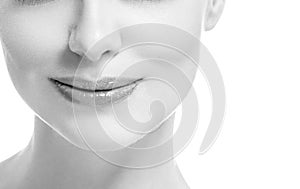 Lips mouth smile woman beautiful pink natural lips female isolated on white monochrome