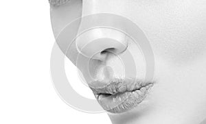 Lips mouth smile woman beautiful pink natural lips female isolated on white monochrome