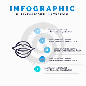 Lips, Mouth, Valentine's, Face, Beauty Line icon with 5 steps presentation infographics Background