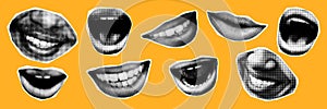 Lips and mouths halftone collage elements vector illustration