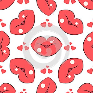 Lips pattern. Vector seamless pattern with woman s red kissing flat lips