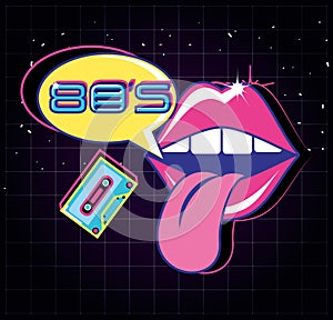 Lips pop art with cassette eighties style photo