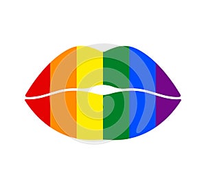 lips pride LGBT vector icon, lesbian gay bisexual transgender concept, kiss symbol, color rainbow flag, flat design