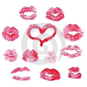 Lips prints kisses - vector illustration