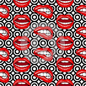 Lips Seamless Pattern. Geometrical Retro Background