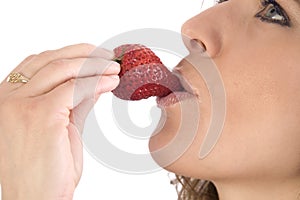 Lips on strawberry