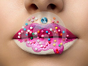 Lips with sweet donut makeup