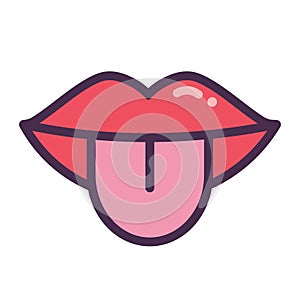 Lips and tongue icon in line and fill style. Vector.