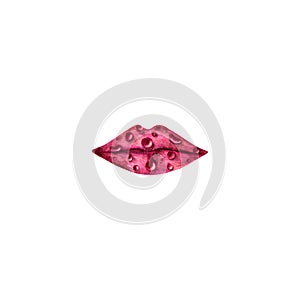 Lips watercolor drops 3D red illustration isolated object on a white background smile. For printing onto fabric or print, pattern