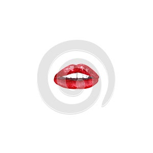 Lips watercolor red illustration isolated object on white background smile. For printing onto fabric or print, pattern