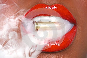 Lips of a Woman With A Bullet and Smoke