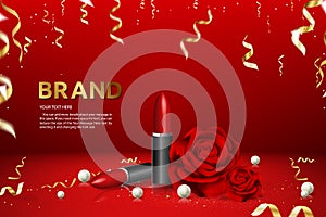 Lipstick Advertising Banner Brand Product Ad Vector Illustration