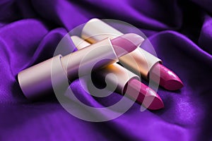 Lipstick beautiful luxury care collection  best makeup leather a silk background elegance holiday shining