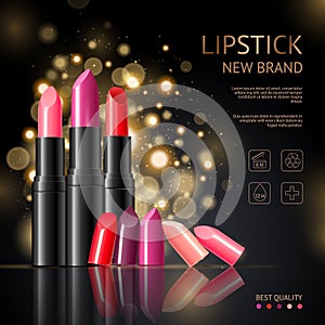Lipstick Black Background Realistic Advertisement