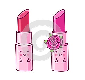Lipstick. Cartoon character with cute face.