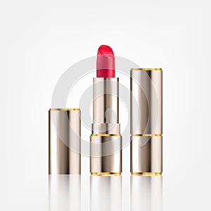 Lipstick cosmetics in package design mock-up realistic style isolated on white background Vector Illustration. Cosmetics