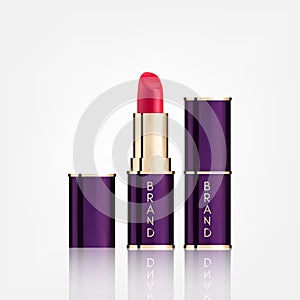 Lipstick cosmetics in package design mock-up realistic style isolated on white background Vector Illustration. Cosmetics