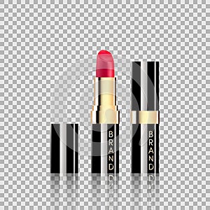 Lipstick cosmetics in package design mock-up realistic style on Transparent background Vector Illustration.