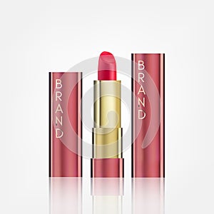 Lipstick cosmetics in package design mock-up realistic style on white background Vector Illustration. Cosmetics