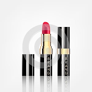 Lipstick cosmetics in package design mock-up realistic style on white background Vector Illustration. Cosmetics