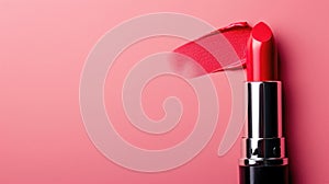 lipstick with a creamy smudge on a pink surface.