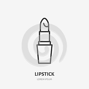Lipstick flat line icon. Beauty care sign, illustration of makeup. Thin linear logo for cosmetics store