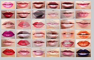 Lipstick. Great Variety of Womens Lips. Set of Col photo