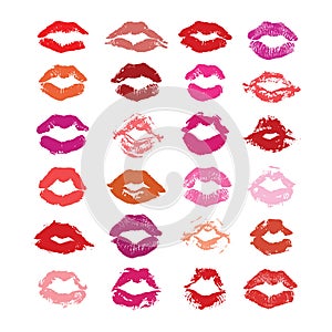 Lipstick kiss isolated on white, lips set, design element.