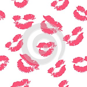 Lipstick Kiss. Lips print seamless pattern. Pink lip on white background