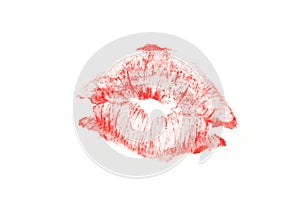 Lipstick kiss mark isolated on a white background