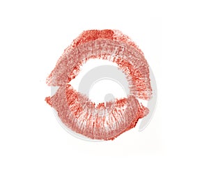 Lipstick kiss mark isolated on a white background