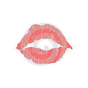 Lipstick kiss mark red and pink silhouette isolated on white background. Stamp makeup printfrom mouth. Vector