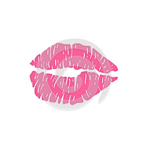 Lipstick kiss mark red and pink silhouette isolated on white background. Stamp makeup printfrom mouth. Vector